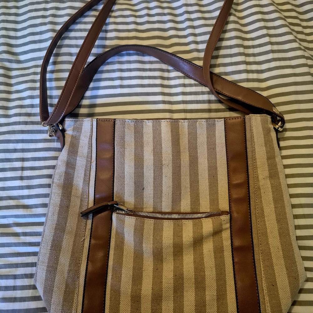 Striped Tan and Brown Shoulder Bag